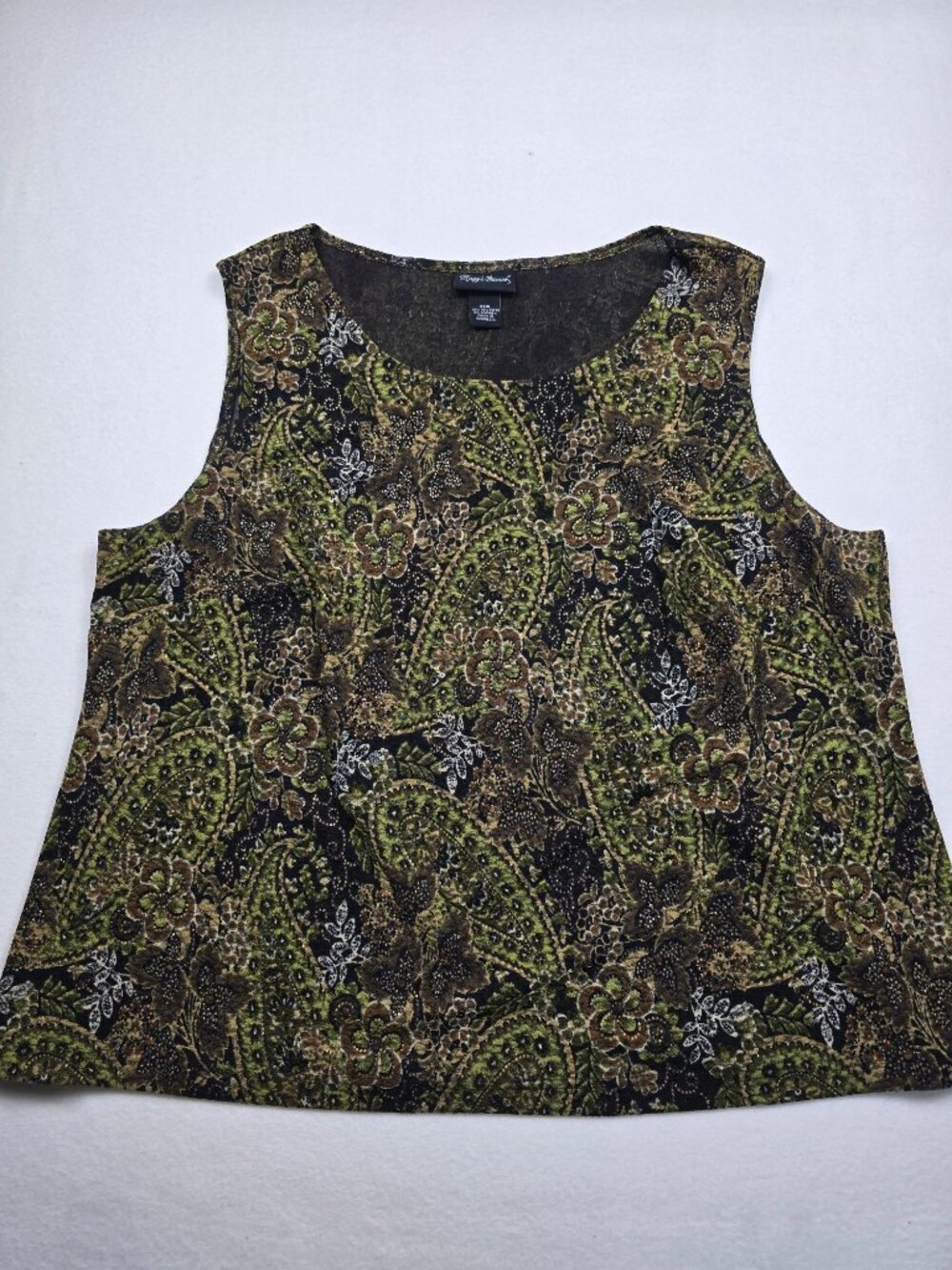 Maggie Barnes Womens Paisley Sleeveless Top 22W Black/Green Floral Print